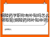 铜陵药学职称有补贴吗怎么领取呢(铜陵药师补贴申领)