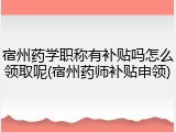 宿州药学职称有补贴吗怎么领取呢(宿州药师补贴申领)