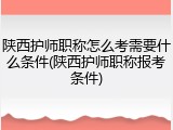 陕西护师职称怎么考需要什么条件(陕西护师职称报考条件)