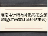 淮南审计师有补贴吗怎么领取呢(淮南审计师补贴申领)
