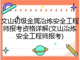 文山初级金属冶炼安全工程师报考资格详解(文山冶炼安全工程师报考)