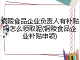 铜陵食品企业负责人有补贴吗怎么领取呢(铜陵食品企业补贴申领)