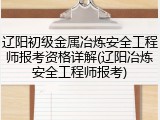 辽阳初级金属冶炼安全工程师报考资格详解(辽阳冶炼安全工程师报考)
