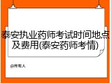 泰安执业药师考试时间地点及费用(泰安药师考情)