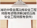 潍坊中级金属冶炼安全工程师报考资格详解(潍坊冶炼安全工程师报考条件)