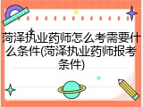菏泽执业药师怎么考需要什么条件(菏泽执业药师报考条件)