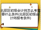 北辰区初级会计师怎么考需要什么条件(北辰区初级会计师报考条件)