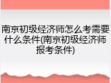 南京初级经济师怎么考需要什么条件(南京初级经济师报考条件)