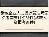 武威企业人力资源管理师怎么考需要什么条件(武威人资报考条件)