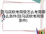 驻马店软考高级怎么考需要什么条件(驻马店软考高级条件)