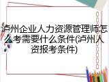 泸州企业人力资源管理师怎么考需要什么条件(泸州人资报考条件)