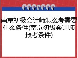 南京初级会计师怎么考需要什么条件(南京初级会计师报考条件)