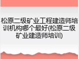 松原二级矿业工程建造师培训机构哪个最好(松原二级矿业建造师培训)
