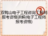 双鸭山电子工程咨询工程师报考资格详解(电子工程师报考资格)