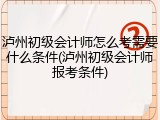 泸州初级会计师怎么考需要什么条件(泸州初级会计师报考条件)