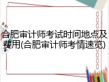 合肥审计师考试时间地点及费用(合肥审计师考情速览)