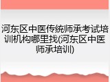 河东区中医传统师承考试培训机构哪里找(河东区中医师承培训)