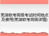 芜湖软考高级考试时间地点及费用(芜湖软考高级详情)