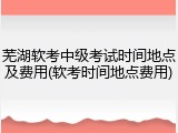 芜湖软考中级考试时间地点及费用(软考时间地点费用)