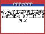 咸宁电子工程咨询工程师证在哪里报考(电子工程证报考点)