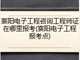 襄阳电子工程咨询工程师证在哪里报考(襄阳电子工程报考点)
