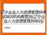 辽宁企业人力资源管理师考试培训机构哪里找(辽宁企业人力资源管理师培训)