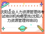 沈阳企业人力资源管理师考试培训机构哪里找(沈阳人力资源管理师培训)