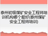 泰州初级煤矿安全工程师培训机构哪个最好(泰州煤矿安全工程师培训)