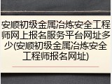 安顺初级金属冶炼安全工程师网上报名服务平台网址多少(安顺初级金属冶炼安全工程师报名网址)