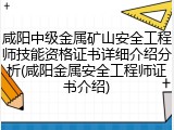 咸阳中级金属矿山安全工程师技能资格证书详细介绍分析(咸阳金属安全工程师证书介绍)