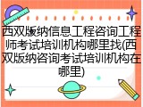 西双版纳信息工程咨询工程师考试培训机构哪里找(西双版纳咨询考试培训机构在哪里)