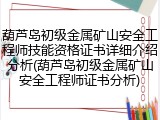 葫芦岛初级金属矿山安全工程师技能资格证书详细介绍分析(葫芦岛初级金属矿山安全工程师证书分析)