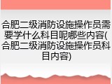 合肥二级消防设施操作员需要学什么科目呢哪些内容(合肥二级消防设施操作员科目内容)
