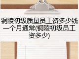 铜陵初级质量员工资多少钱一个月通常(铜陵初级员工资多少)