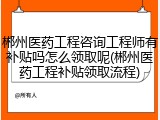 郴州医药工程咨询工程师有补贴吗怎么领取呢(郴州医药工程补贴领取流程)