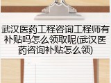 武汉医药工程咨询工程师有补贴吗怎么领取呢(武汉医药咨询补贴怎么领)