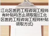江北区医药工程咨询工程师有补贴吗怎么领取呢(江北区医药工程咨询工程师补贴领取方式)