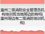 惠州二级消防安全管理员机构培训班当地周边的有吗(惠州周边有二级消防培训机构)
