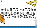 宿迁医药工程咨询工程师有补贴吗怎么领取呢(宿迁医药工程咨询补贴领取流程)