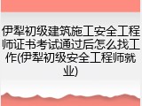 伊犁初级建筑施工安全工程师证书考试通过后怎么找工作(伊犁初级安全工程师就业)