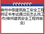 宿州中级建筑施工安全工程师证书考试通过后怎么找工作(宿州建筑安全工程师就业)