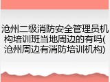 沧州二级消防安全管理员机构培训班当地周边的有吗(沧州周边有消防培训机构)