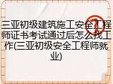 三亚初级建筑施工安全工程师证书考试通过后怎么找工作(三亚初级安全工程师就业)