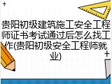贵阳初级建筑施工安全工程师证书考试通过后怎么找工作(贵阳初级安全工程师就业)