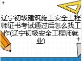 辽宁初级建筑施工安全工程师证书考试通过后怎么找工作(辽宁初级安全工程师就业)