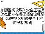 东丽区初级煤矿安全工程师怎么报考在哪里报名流程是什么(东丽区初级安全工程师报考流程)