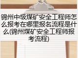 锦州中级煤矿安全工程师怎么报考在哪里报名流程是什么(锦州煤矿安全工程师报考流程)