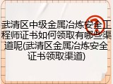 武清区中级金属冶炼安全工程师证书如何领取有哪些渠道呢(武清区金属冶炼安全证书领取渠道)