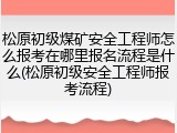 松原初级煤矿安全工程师怎么报考在哪里报名流程是什么(松原初级安全工程师报考流程)