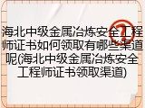 海北中级金属冶炼安全工程师证书如何领取有哪些渠道呢(海北中级金属冶炼安全工程师证书领取渠道)